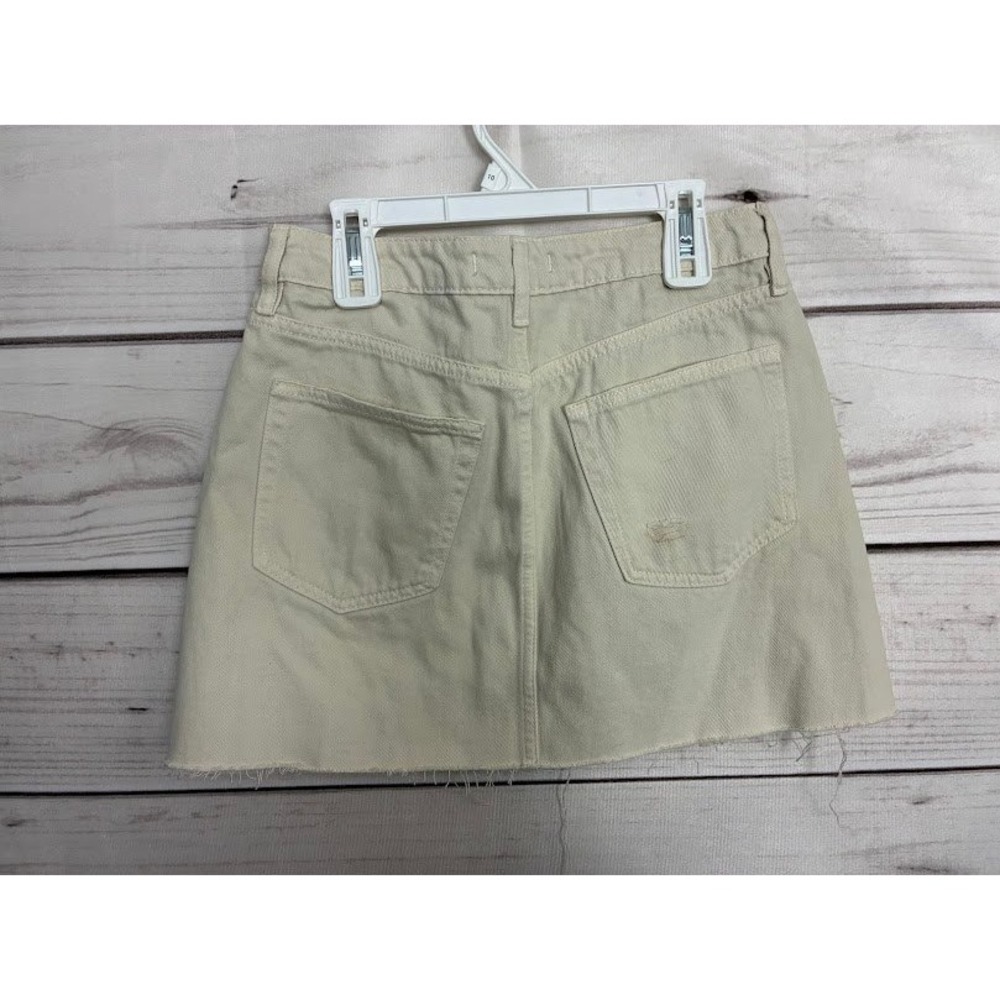 We The Free Free People Cream Distressed Denim Mini Skirt Button Fly Size 27 - Picture 2 of 6